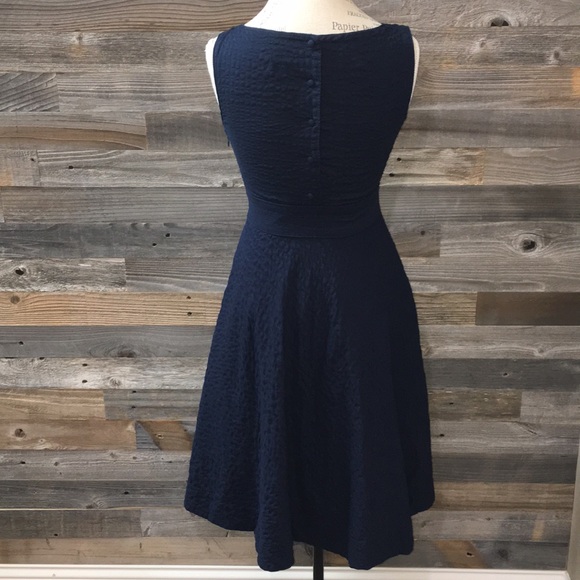 J crew textured navy for & flare midi dress size 2 - Picture 4 of 8